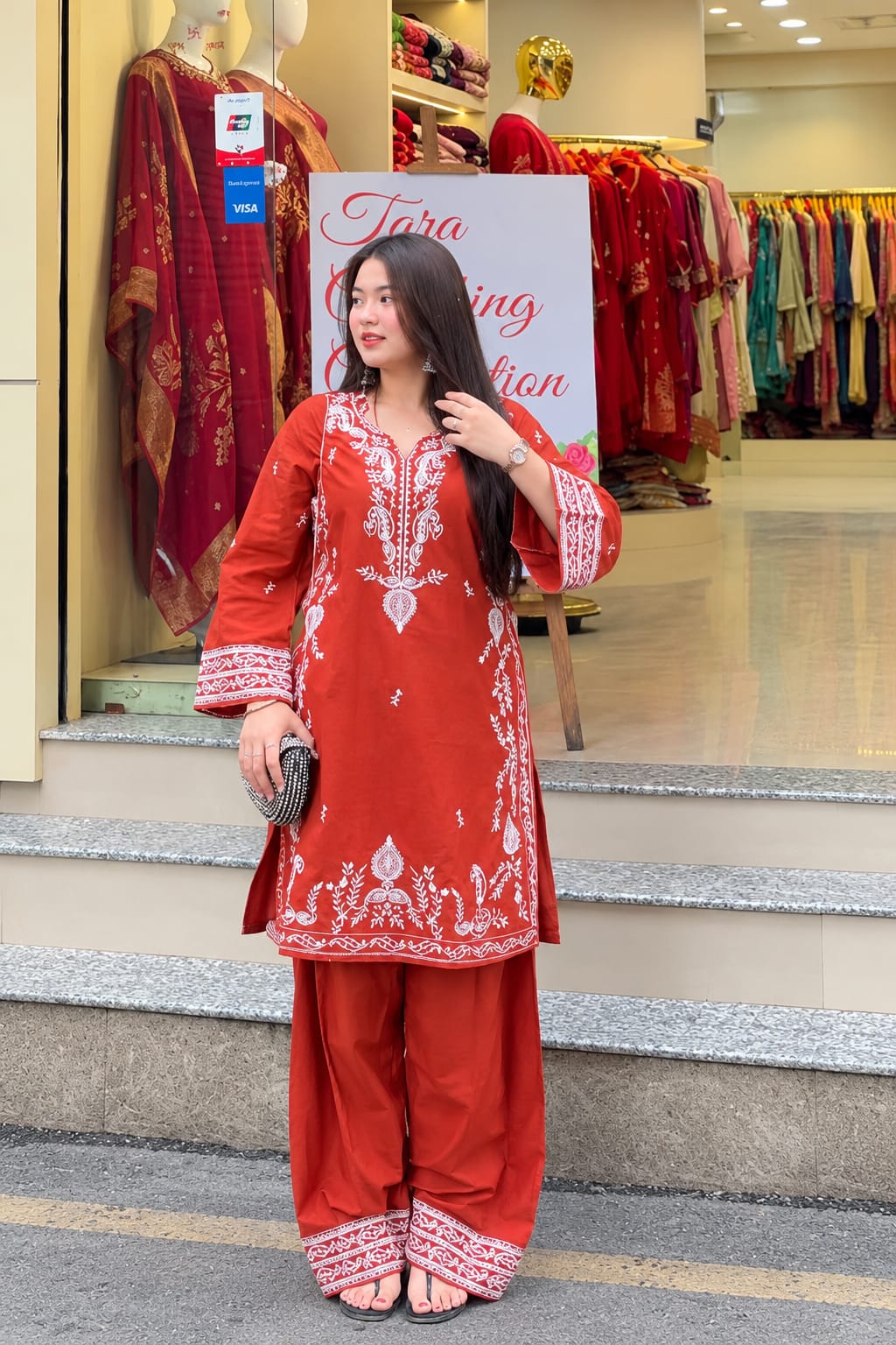 Rust Orange Embroidered Kurta Patiala Salwar Set for Women