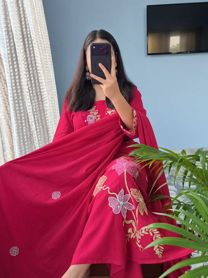 Pink Embroidered Anarkali Kurta Set with Dupatta for Women